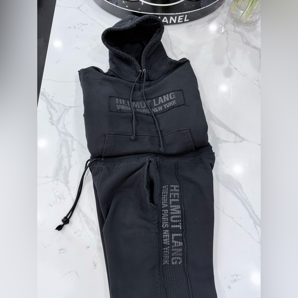 Mens Helmut Lang Black Logo Hoodie And Jogger Set